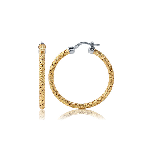 Charles Garnier Sterling Silver "MILAN 35" 3mm Woven 35mm Hoop Earrings - Gold