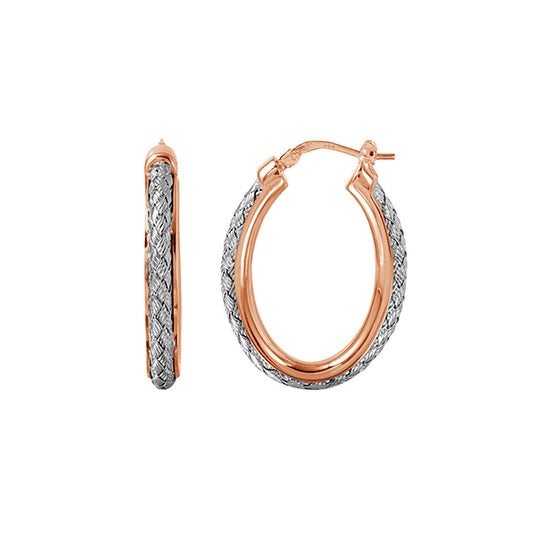 Charles Garnier Sterling Silver "NORMA OVAL" 3mm Woven 35mm Oval Hoop Earrings - Rose Gold and Silver
