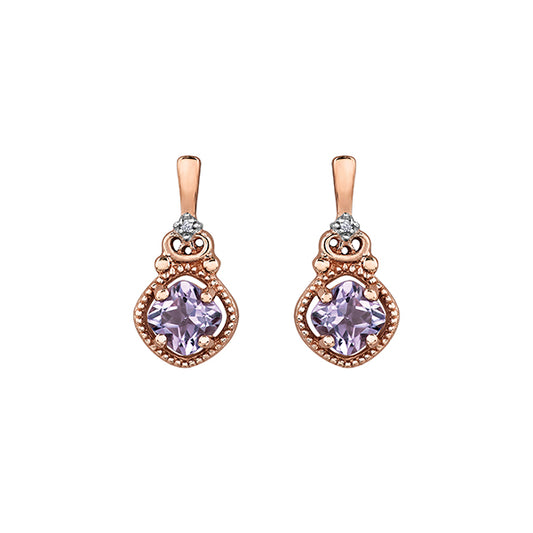 Diamond and Amethyst Earrings in 10K Rose Gold (0.005 CT. T.W.) - Rose Gold and Pink