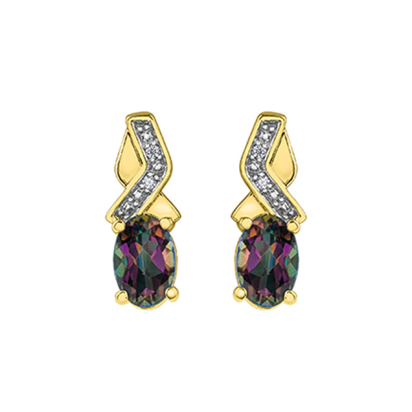 Diamond and Mystic Topaz Earrings in 10K Gold (0.012 CT. T.W.) - Gold