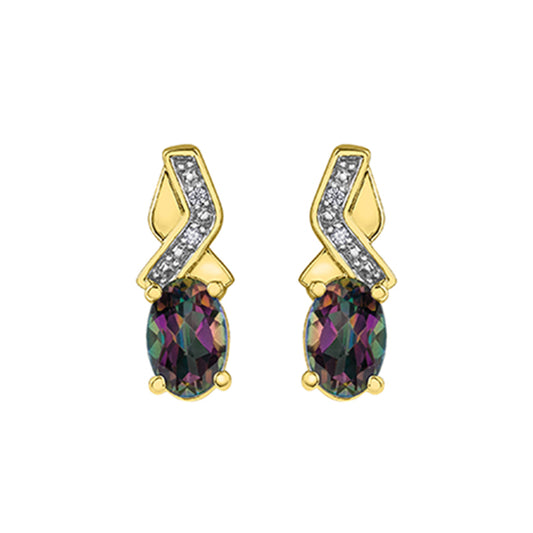 Diamond and Mystic Topaz Earrings in 10K Gold (0.012 CT. T.W.) - Gold