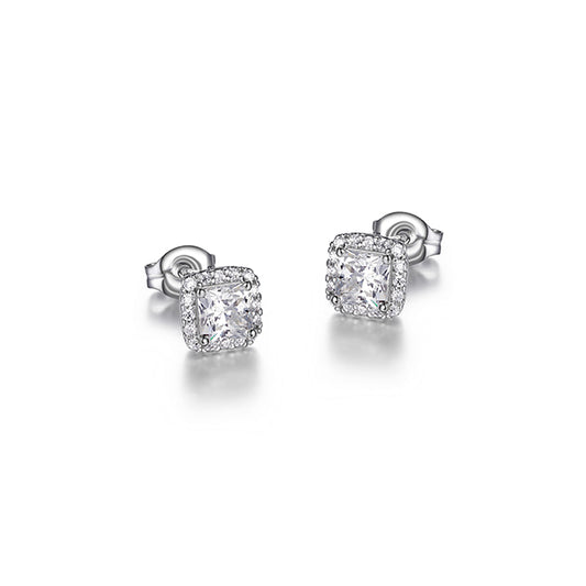 Diamondlite Cubic Zirconia 4mm Square Halo Stud Earrings - Silver