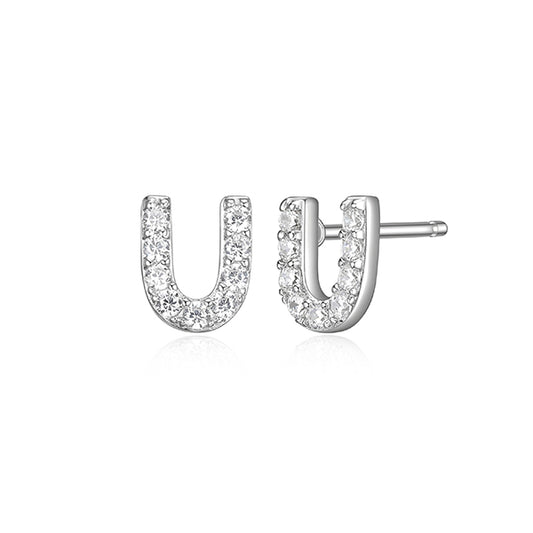 Diamondlite Cubic Zirconia Mini Initial U Earrings - Silver