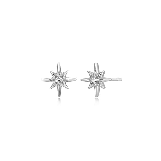 Goddess Diamondlite Cubic Zirconia North Star Stud Earrings - Silver