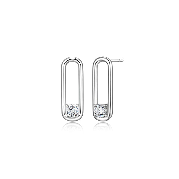 Diamondlite Cubic Zirconia 3.5mm Round Paperclip Earrings - Silver