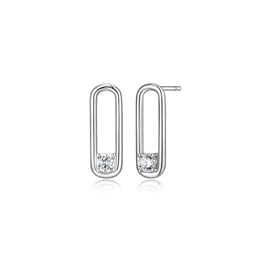 Diamondlite Cubic Zirconia 3.5mm Round Paperclip Earrings - Silver