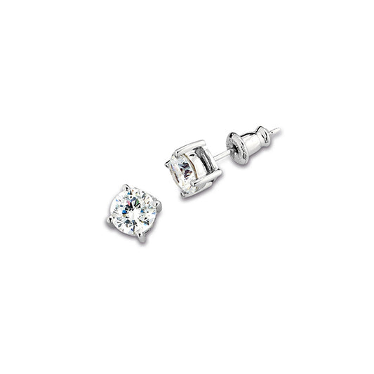 ELLE "Core Essentials " Sterling Silver 6mm Round Cubic Zirconia Stud Earrings - Silver