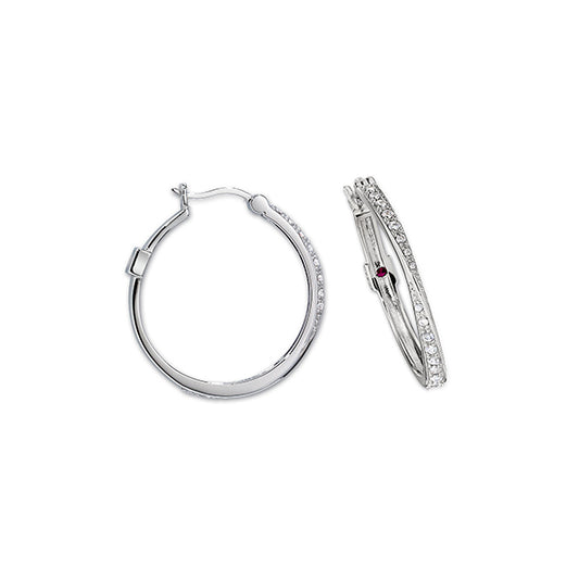 ELLE "Hoops" Sterling Silver Twisted Cubic Zirconia 28mm Hoop Earrings - Silver