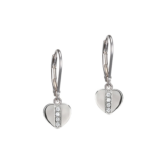 ELLE "Scintillation" Sterling Silver Cubic Zirconia Heart Cubic Zirconia Leverback Earrings - Silver