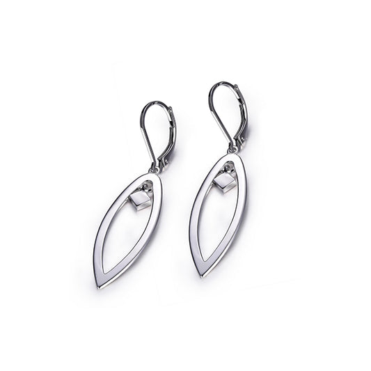 ELLE "Core Essentials " Sterling Silver Marquise Shaped Leverback Earrings - Silver
