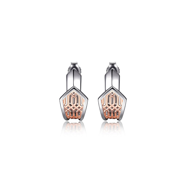 ELLE "Lattice" Sterling Silver Spear Hoop Post Earrings - Silver and Rose Gold
