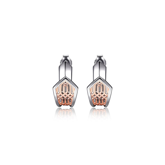 ELLE "Lattice" Sterling Silver Spear Hoop Post Earrings - Silver and Rose Gold