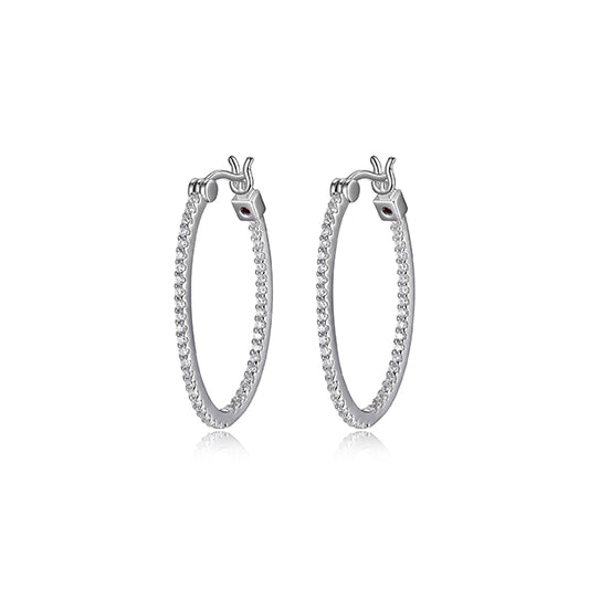 ELLE "Rodeo Drive" Sterling Silver Cubic Zirconia Inside Out 30 x 20mm Hoop Earrings - Silver