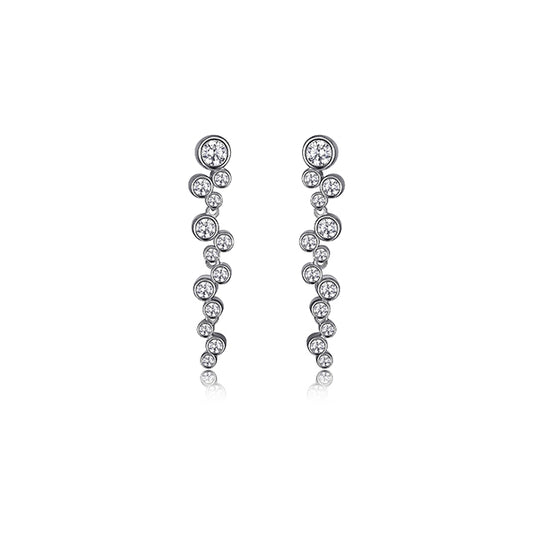 ELLE "Bubble" Sterling Silver Cubic Zirconia Linear Bubble Drop Post Earrings - Silver