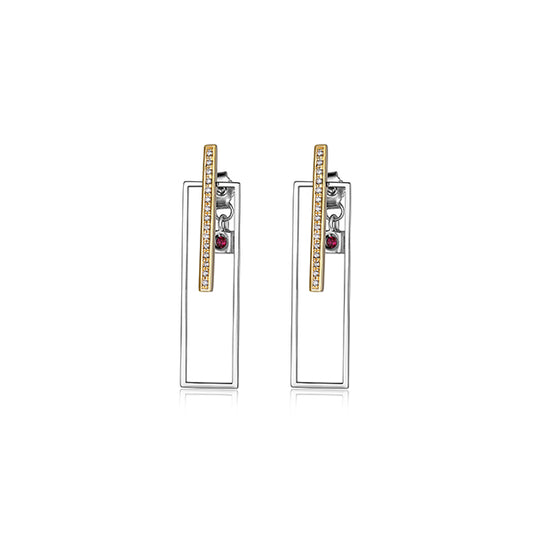 ELLE "Horizon" Sterling Silver Rectangular Bar Post Earrings - Silver and Gold