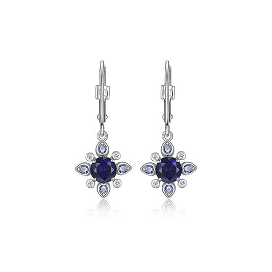 ELLE "Blue Star" Sterling Silver Created Sapphire and Lab Grown Diamond Star Dangle Earrings - Silver