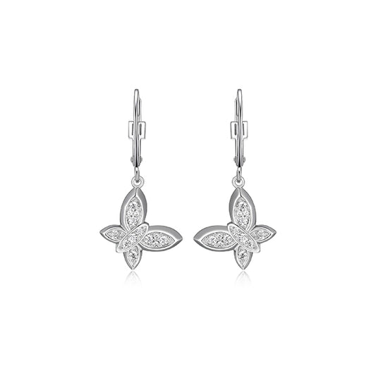 ELLE "Scintillation" Sterling Silver Cubic Zirconia Butterfly Dangle Earrings - Silver
