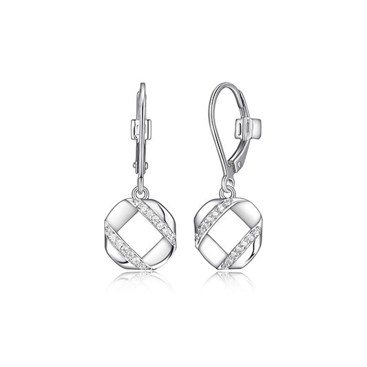 ELLE "Lattice" Sterling Silver Hexagon and Pave Cubic Zirconia Dangle Earrings - Silver