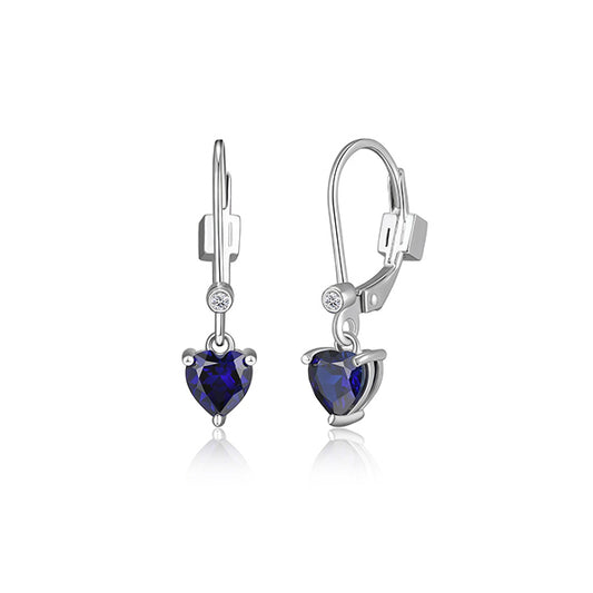 ELLE "Blue Star" Sterling Silver Created Sapphire and Lab Grown Diamond Drop Earrings - Silver