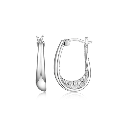 ELLE "Lake Mirror" Sterling Silver Cubic Zirconia Oval Hoop Earrings - Silver