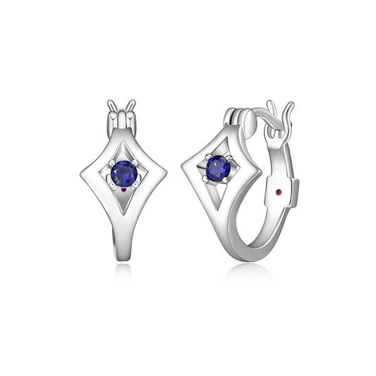 ELLE "Stellar" Diamond Shape Sterling Silver with Sapphire 15mm Hoop Earrings - Silver