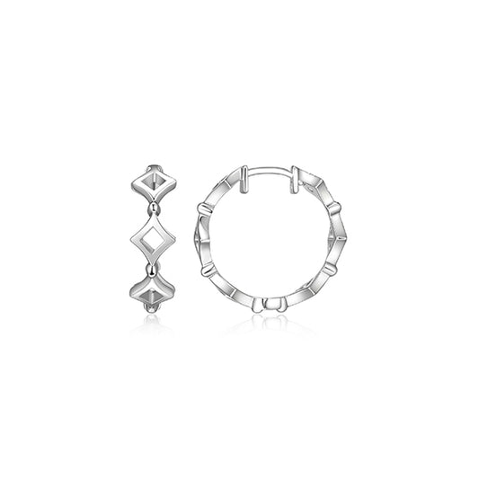 ELLE "Stellar" Sterling Silver Rhodium Plated Rhombus Hoop Earrings - Silver