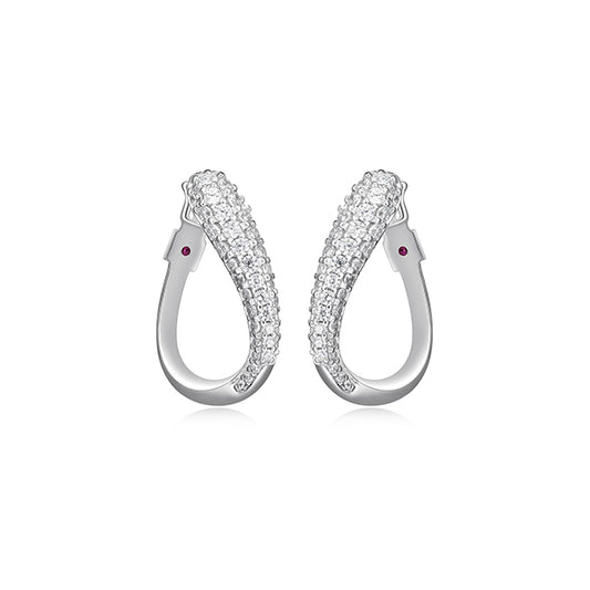 ELLE "Caramel" Pave Cubic Zirconia Twisted Oval Hoop Earrings - Silver