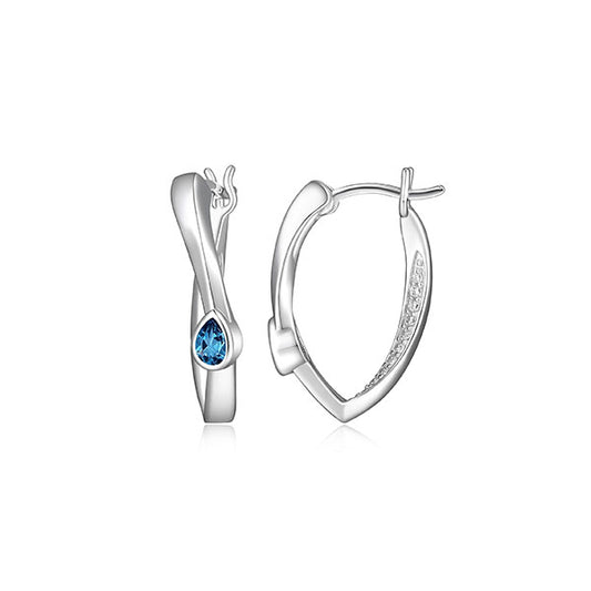 ELLE "Swing" Topaz and Pave Cubic Zirconia Twisted Pear Shape Hoop Earrings - Silver