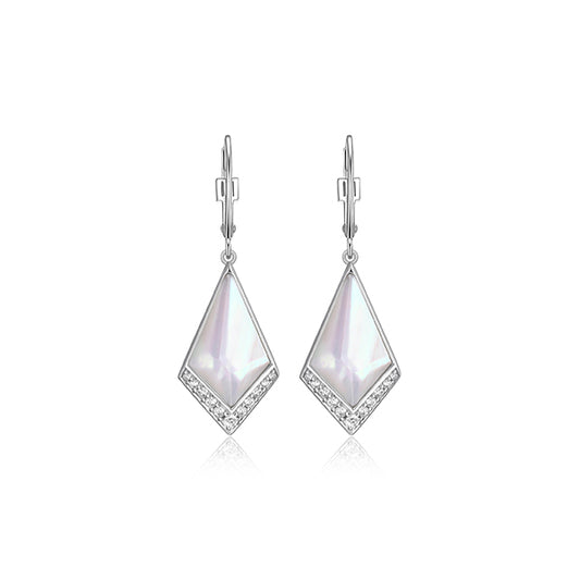 ELLE "Iceberg" Mother of Pearl and Crystal Doublet with Cubic Zirconia Dangle Earrings - Silver