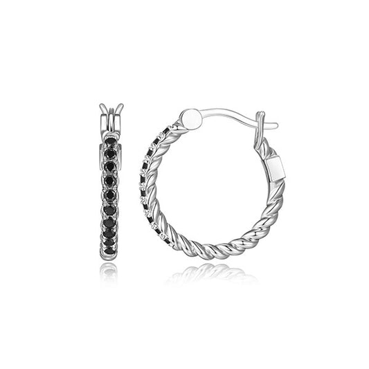 ELLE "Nautical" Rope Finish with spinel 18mm Round Hoop Earrings - Black