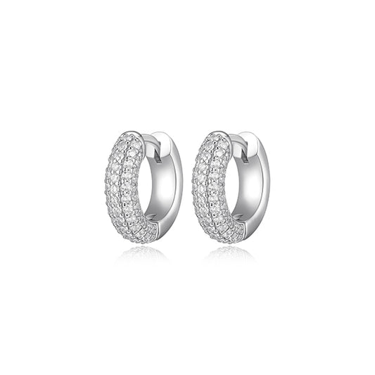 ELLE "Stardust" 15mm Hoop Earrings with 5-Row Clear Cubic Zirconia - Silver