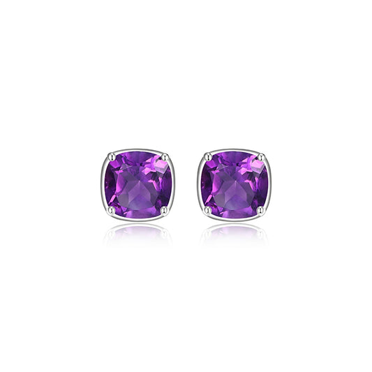 ELLE "Marble" Amethyst Cushion Cut Stud Earrings - Purple