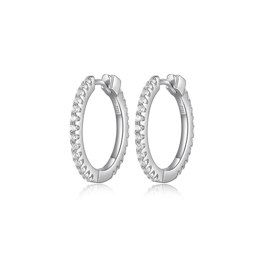 ELLE "Stardust" 20mm Hoop Earrings with Clear Cubic Zirconia - Silver