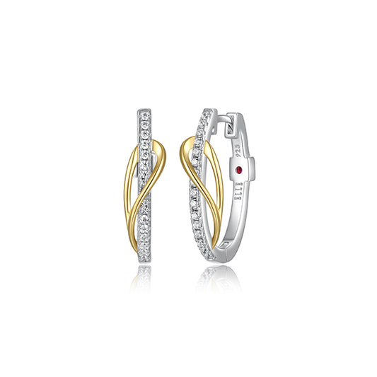 ELLE "Confluence" Pear Shape and Cubic Zirconia Oval Hoop Earrings - Silver and Gold