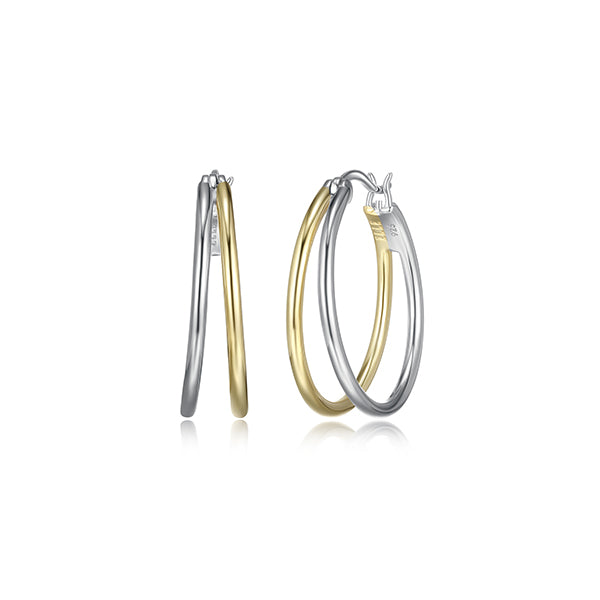 ELLE "Simpatico" 24mm Double Layer Hoop Earrings - Silver and Gold