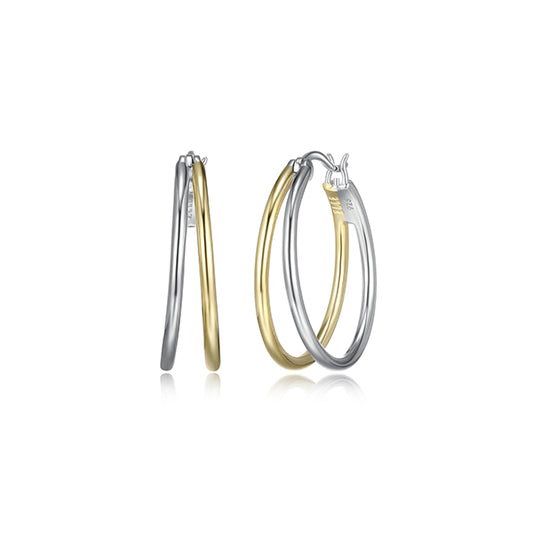 ELLE "Simpatico" 24mm Double Layer Hoop Earrings - Silver and Gold