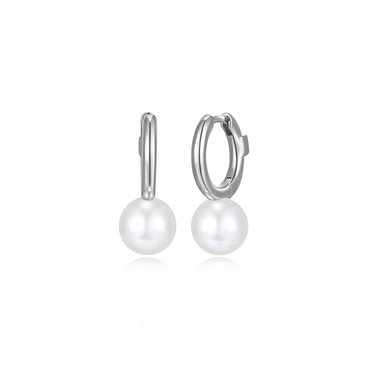 ELLE "Simpatico" 12mm Huggie Hoop with Pearl Earrings - Silver