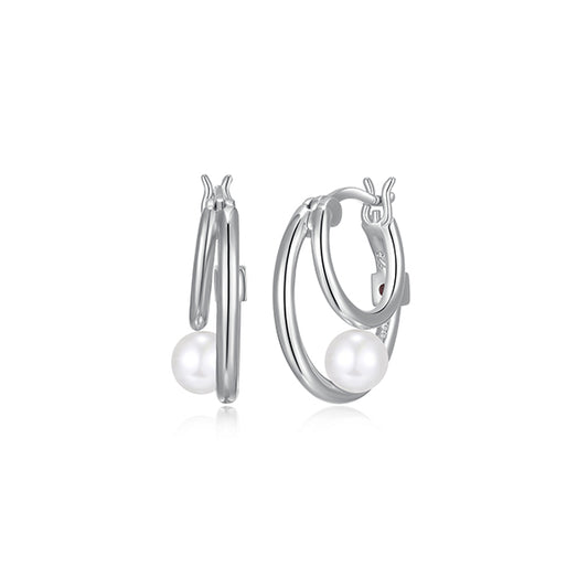 ELLE "Simpatico" Double Layer Hoop with Pearl Earrings - Silver
