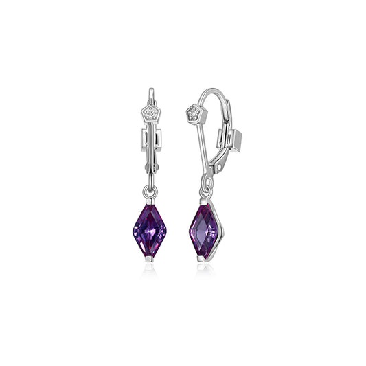 ELLE "Etoile" Marquise Shape Created Sapphire and Lab Grown Diamond Dangle Leverback Earrings - Purple