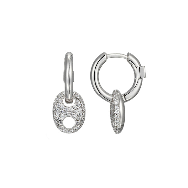 ELLE "Espion" Sterling Silver Pave Cubic Zirconia Drop 13mm Hoop Earrings - Silver