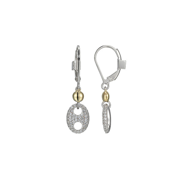 ELLE "Espion" Sterling Silver Marine Link Cubic Zirconia Drop Earrings - Silver and Gold