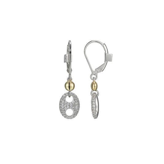 ELLE "Espion" Sterling Silver Marine Link Cubic Zirconia Drop Earrings - Silver and Gold
