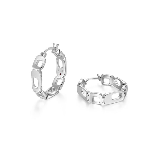ELLE "Lookout" Hoop Earrings With Cushion Rectangle Cutout - Silver