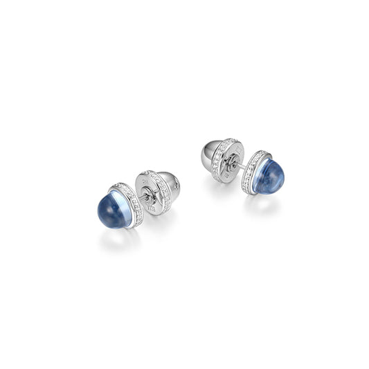 ELLE "Pivot" Synthetic Dark Blue Quartz & Cubic Zirconia Reversible Stud Earrings - Silver