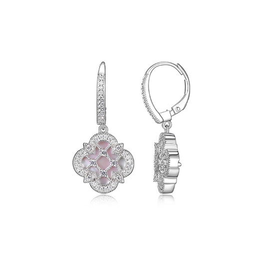Charles Garnier Sterling Silver "Bliss" Mother of Pearl with CZ Clover Leverback Earrings - Silver