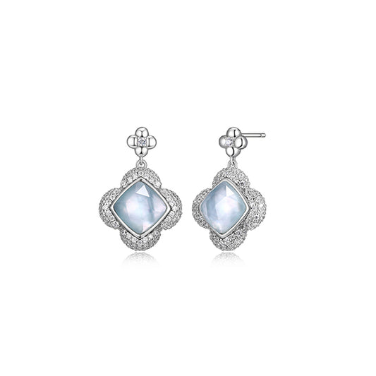 Charles Garnier Sterling Silver "Bliss" Cushion Cut Clover Earrings - Silver
