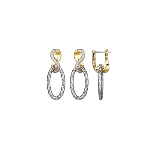 Charles Garnier Sterling Silver "New Mesh" Oval Drop On CZ Infinity Huggie Earrings - Silver & Gold
