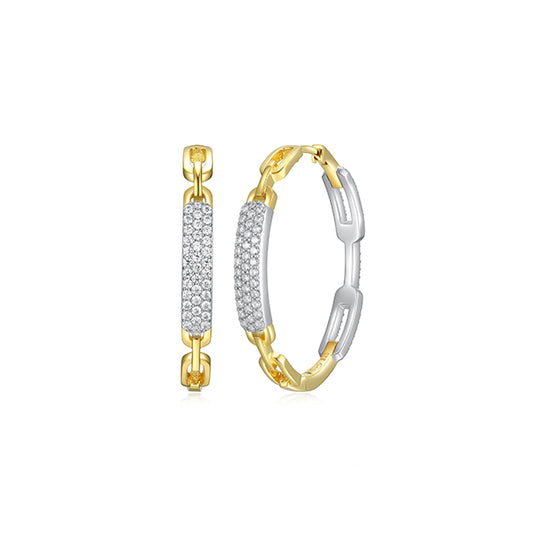 Charles Garnier Sterling Silver "Modern Paperclip" Paper Clip Link with CZ Hoop Earrings - Silver and Gold