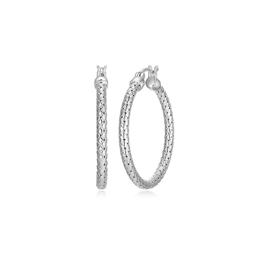 Charles Garnier Sterling Silver "New Mesh" 3mm Woven Tube 35mm Hoop Earrings - Silver
