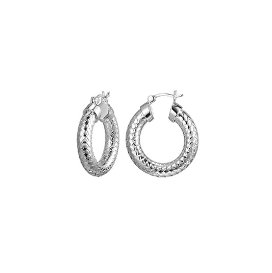 Charles Garnier Sterling Silver "New Mesh" 5mm Woven Tube 26mm Hoop Earrings - Silver
